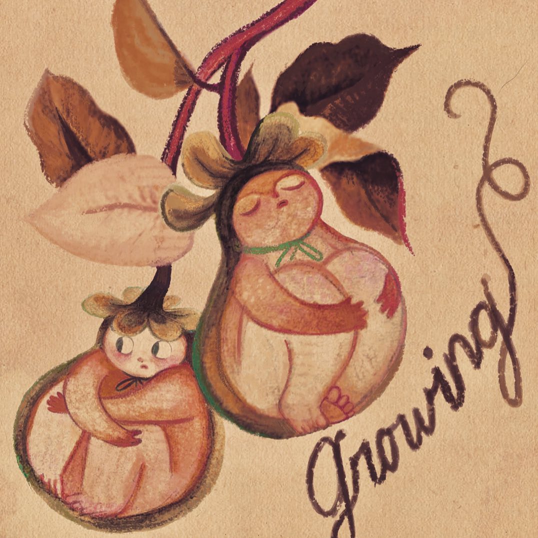 Fairy children nestled in fruit pods