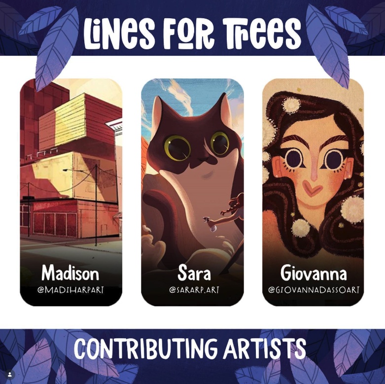 Lines for Trees contributing artists announcement featuring Giovanna Dasso alongside Madison and Sara